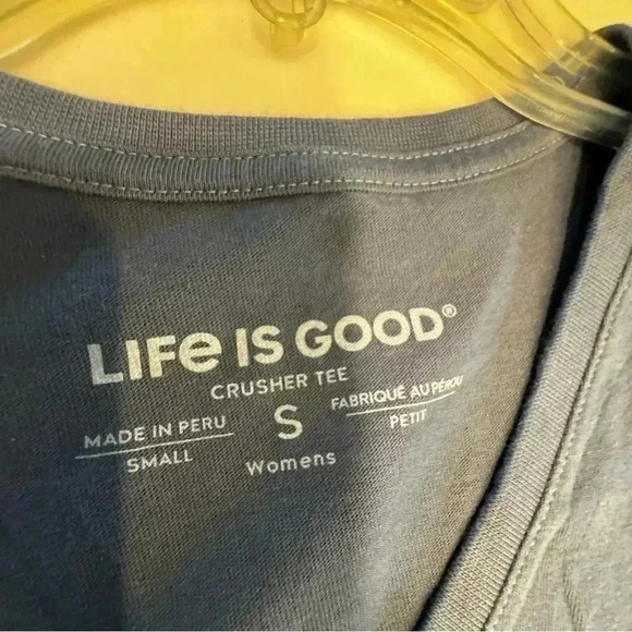 Life is Good V Neck Crusher Navy Flower Art of Optimism Short Sleeve Tee Sz S - Picture 3 of 8